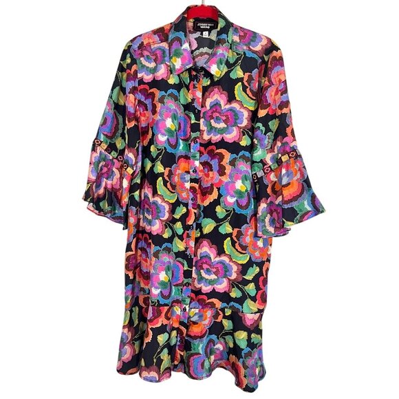 Johnny Was Silk Calanthe Floral Dress M Pink Embroidery Ruffle Feminine Coquette - Picture 1 of 12
